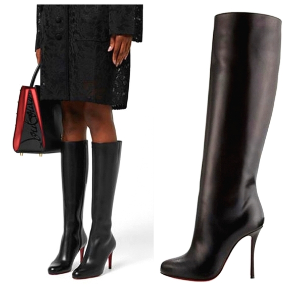 Christian Louboutin Vitish 100 Leather Knee-High Boots Black Size EU 40 US 10 - Picture 1 of 16